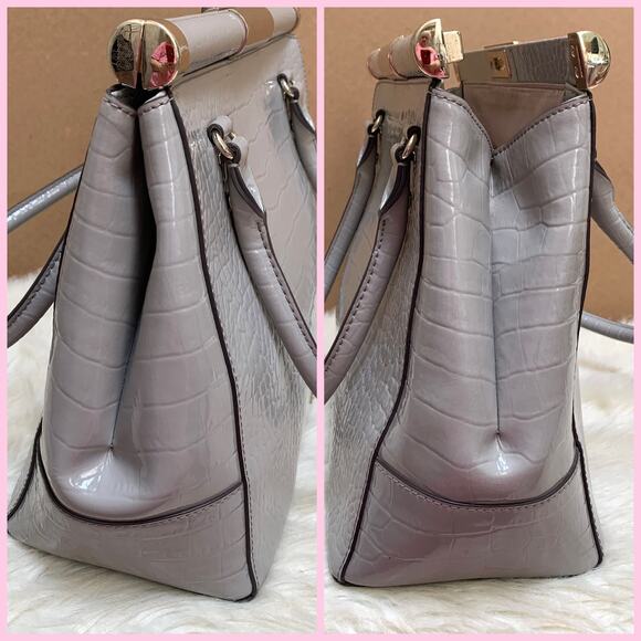 KATE SPADE Knightsbridge Large Gray Croc Emboss Patent Leather CONSTANCE Satchel - Picture 3 of 16
